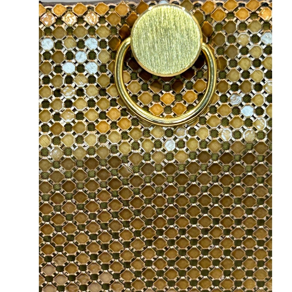 Vintage Gold Mesh Shoulder Bag Metallic Evening Clutch Chain Strap Ring Clasp - Picture 7 of 10